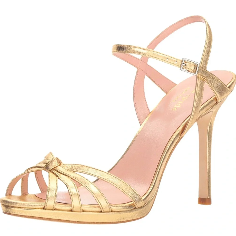 KATE SPADE “Florence” Gold Strappy Heels - Picture 3 of 12